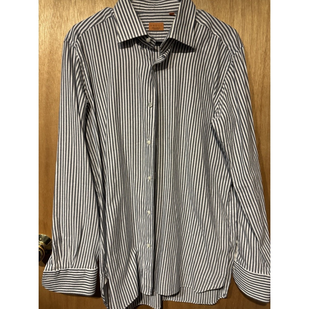 Bruli | Mens Gray Stripe Long Sleeve Button Down Collar Dress Shirt 44/17.5 (P1)